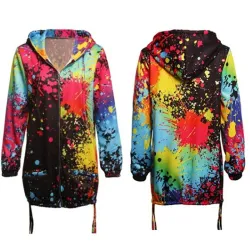 Bomber Jacket with print - pocket - zipper - hooded outwear - casual windbreaker