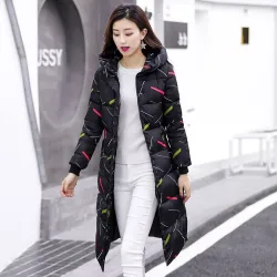 Warme / lange Daunenwinterjacke mit Kapuze und Reißverschluss