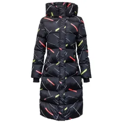Warme / lange Daunenwinterjacke mit Kapuze und Reißverschluss