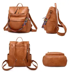 Leather backpack - with multicolored strap