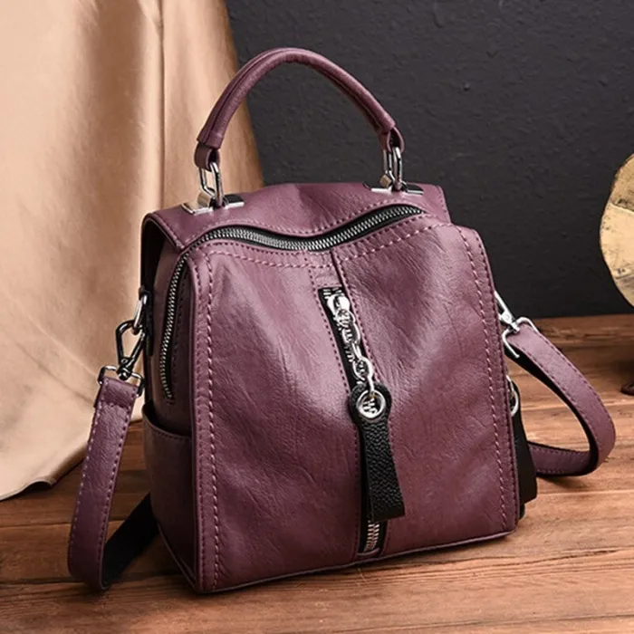 MochilasLeather backpack - shoulder bag - with multi straps