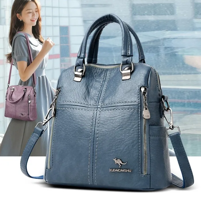 MochilasLeather shoulder bag - with multi zippers / hand strap