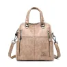 Leather shoulder bag - with multi zippers / hand strap