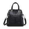 Leather shoulder bag - with multi zippers / hand strap