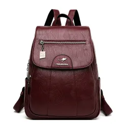 Leather backpack - with hand strap / front zipper