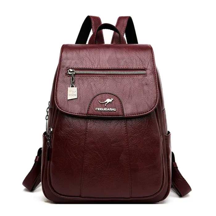 Leather backpack - with hand strap / front zipper