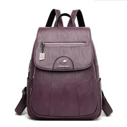 Leather backpack - with hand strap / front zipper
