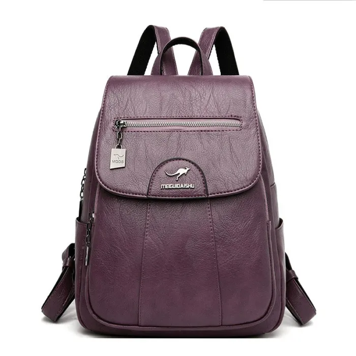 Leather backpack - with hand strap / front zipper