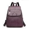 Leather backpack - with hand strap / front zipper