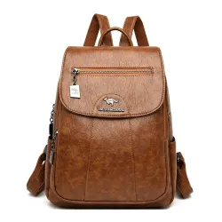 Leather backpack - with hand strap / front zipper