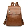 Leather backpack - with hand strap / front zipper
