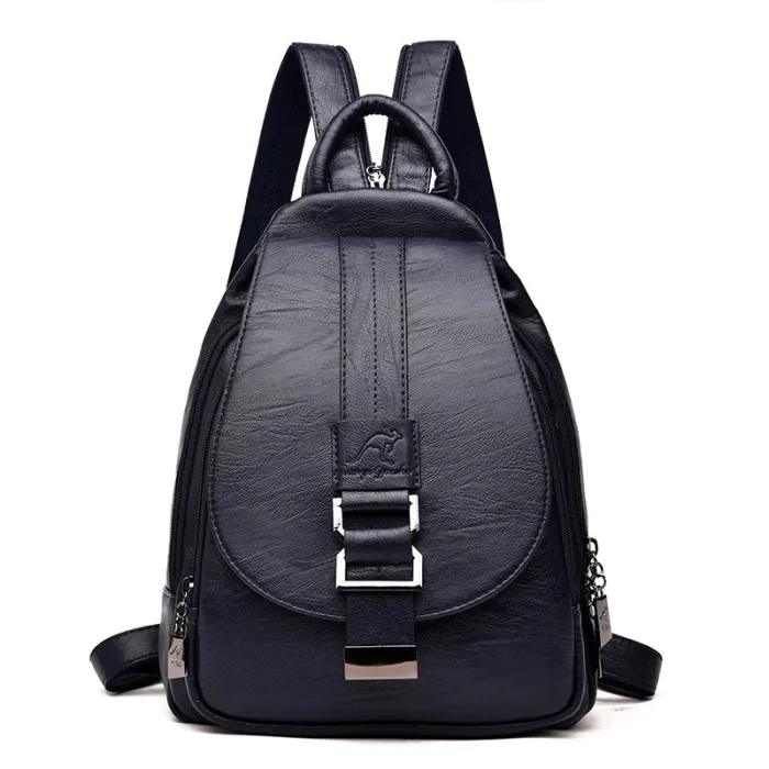 Fashionable leather backpack - with a metal front buckle