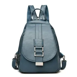 Fashionable leather backpack - with a metal front buckle