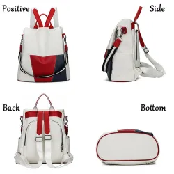 Leather backpack - shoulder bag - with openable back pocket