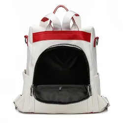 Leather backpack - shoulder bag - with openable back pocket