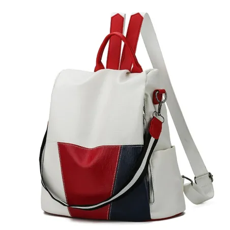 Leather backpack - shoulder bag - with openable back pocket