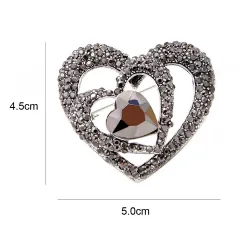 Black heart shaped brooch - with crystal