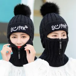 Winter hat with a pompom - balaclava with a zipper