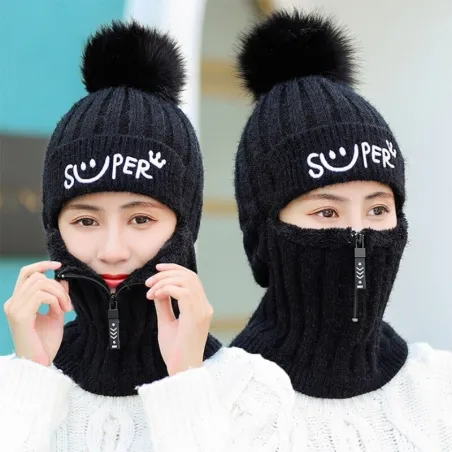 Wintermuts met pompon - bivakmuts met ritssluitingPetten & Hoeden