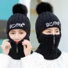 Winter hat with a pompom - balaclava with a zipper