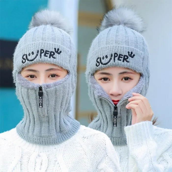 Wintermuts met pompon - bivakmuts met ritssluitingPetten & Hoeden