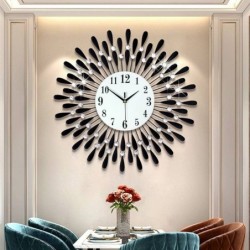 Modern wall clock - sun shape - with crystal decoration - 38 * 38cm