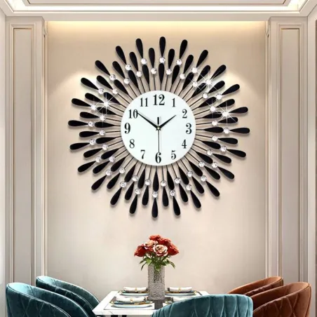 Moderne wandklok - zonvorm - met kristallen decoratie - 38 * 38cmKlokken