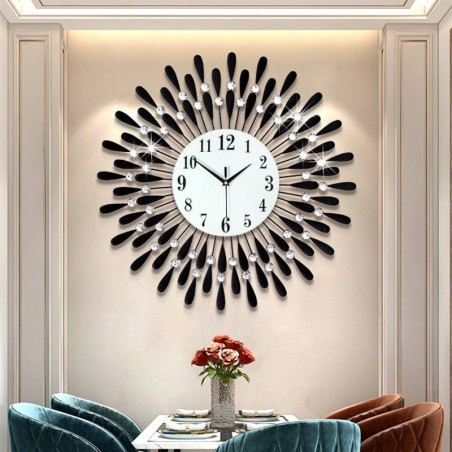Nowoczesny zegar ścienny - kształt słońca - z kryształową dekoracją - 38 * 38cmZegary