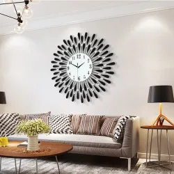 Moderne wandklok - zonvorm - met kristallen decoratie - 38 * 38cmKlokken