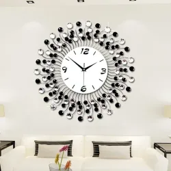 Nowoczesny żelazny zegar ścienny - z kryształową dekoracją - 36cm / 50cmZegary