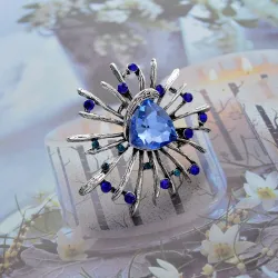 Stylish flower brooch - with glass crystals