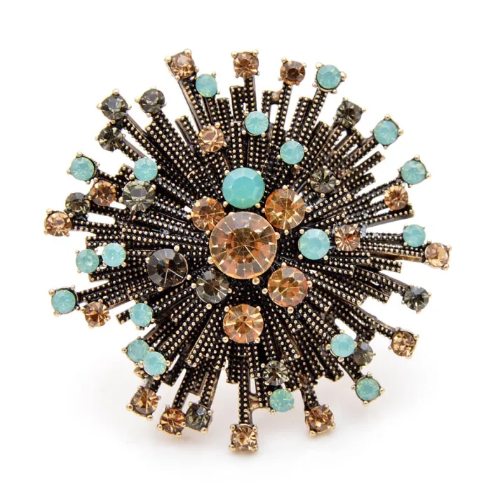 Vintage runde Blume - Brosche mit Kristallen