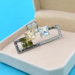 Vintage geometric crystal brooch