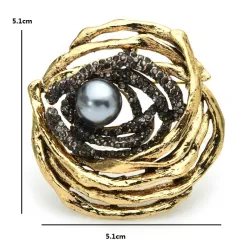 Vogelnest mit Perle - Kristall Brosche