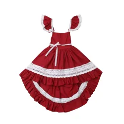 Elegantes rotes Kleid für Mädchen - mit Spitzenrüschen - unregelmäßige Länge