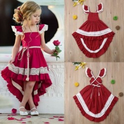 Elegant red dress for girls - with lace ruffles - irregular length