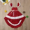 Elegancka czerwona sukienka dla dziewczynki - z koronkowymi falbankami - nieregularna długośćClothing