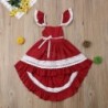 Elegant red dress for girls - with lace ruffles - irregular length