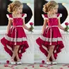 Elegant red dress for girls - with lace ruffles - irregular length