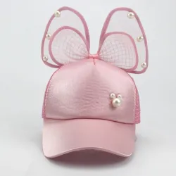 Kids baseball cap - snapback with bow / pearls / mesh