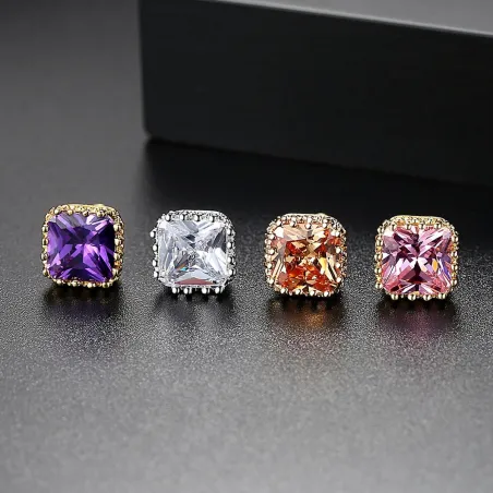Minimalistic rectangle - crystal earring