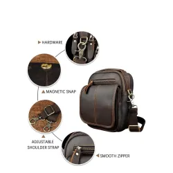 Skórzana torba na ramię / crossbody - z zamkami / kieszeniamiTorebki