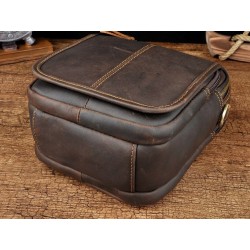 Leather shoulder bag / satchel - with strap / front pocket