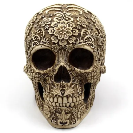 Skull statue - with floral carving - Halloween decoration