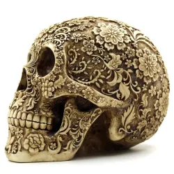 Skull statue - with floral carving - Halloween decoration