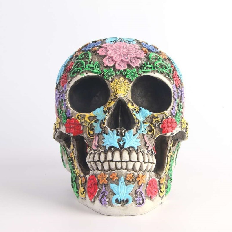 Skull statue - with floral carving - Halloween decoration