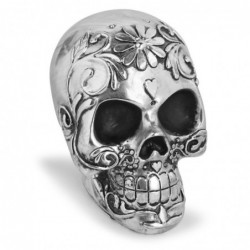 Schädel mit Blumenmuster - versilbert - Halloween-Dekoration