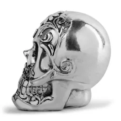 Skull with floral design - silver plated - Halloween decoration