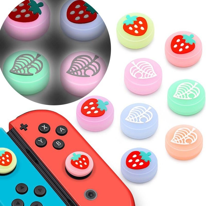 Thumb stick grip cap - joystick cover - luminous - for Nintendo Switch Lite Joy-Con - fruits / leaves print