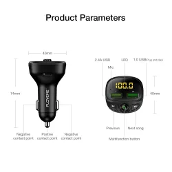 Ładowarka samochodowa - podwójny USB - Bluetooth - bezprzewodowa - FM - MP3 - Karta TF - zestaw głośnomówiącyAkcesoria do wnętrz